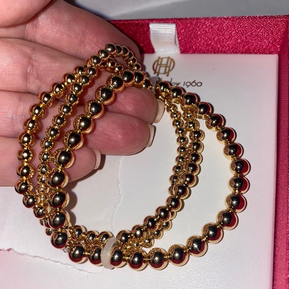 HOUSE OF HARLOW 1960 3p Gold Tone Stretch Bracelets NIB